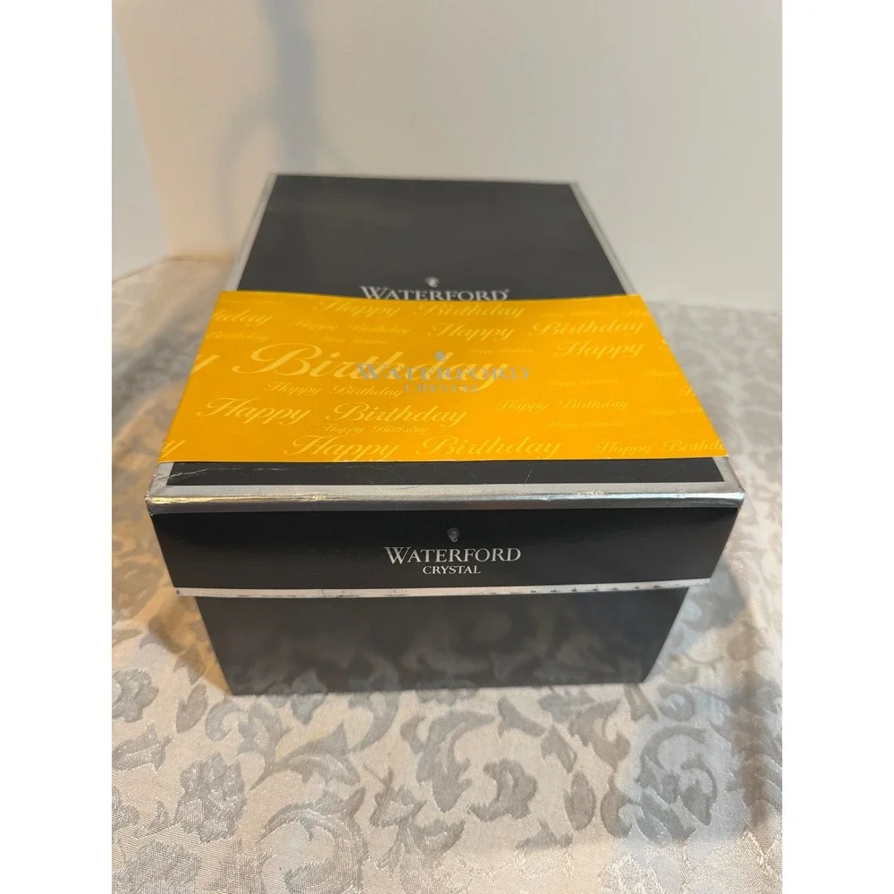 Waterford Crystal Lismore Happy Birthday Footed Vase 7 Inch Clear Lead Glass Box